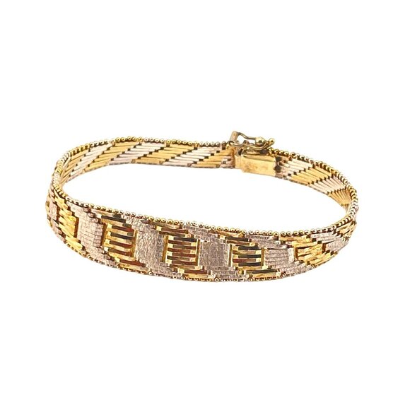 Milor Two Tone Gold Vermeil Silver Bracelet With Intricate Woven Design - Picture 2 of 8